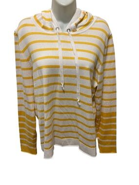 Lety & Me Alaina Long Sleeve Striped Yellow White Hoodie Sweater Sz XL Nautical